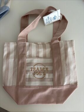 Tan Trader Joe’s  Stripe Canvas Tote Bag